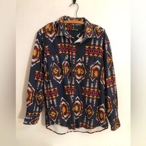 Orvis Red Blue Aztec Western Long Sleeve Button Shirt Men's L Southwestern